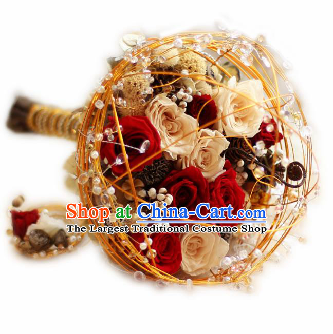 Chinese Traditional Wedding Bridal Bouquet Hand Roses Flowers Bunch for Women