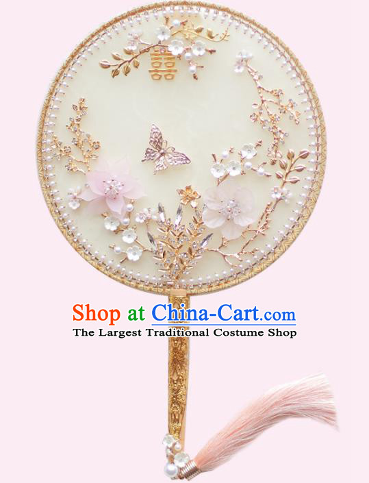 Chinese Traditional Wedding Round Fans Classical Bride Plum Blossom Palace Fan for Women