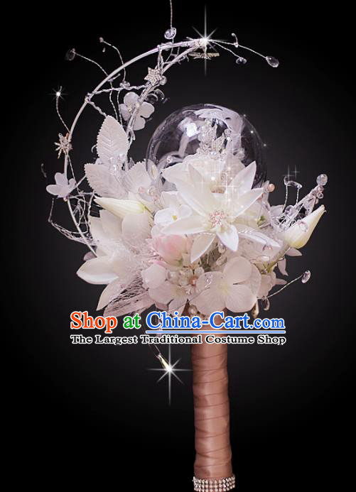 Chinese Traditional Wedding Bridal Bouquet Hand Crystal Ball Flowers Bunch for Women