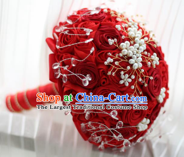 Top Grade Wedding Bridal Bouquet Hand Red Rose Flowers Bunch for Women