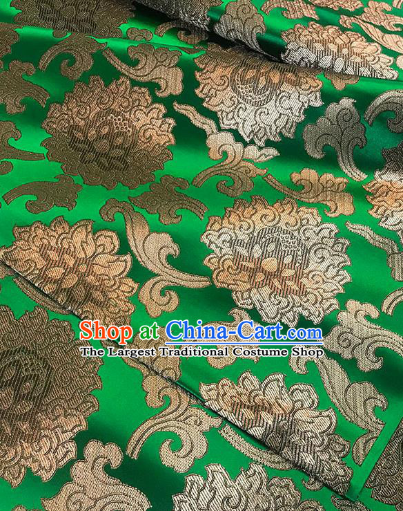 Asian Chinese Twine Lotus Pattern Green Brocade Fabric Traditional Silk Fabric Tang Suit Material