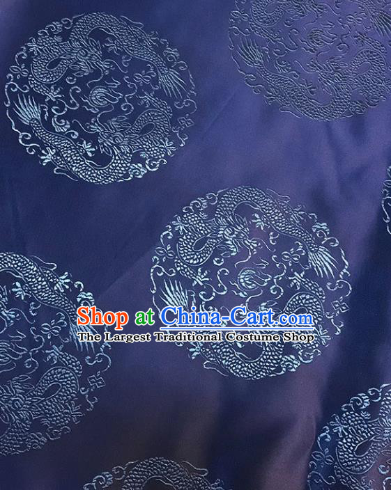 Asian Chinese Royal Dragons Pattern Navy Brocade Fabric Traditional Silk Fabric Tang Suit Material