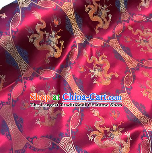 Asian Chinese Royal Dragons Pattern Red Brocade Fabric Traditional Silk Fabric Tang Suit Material