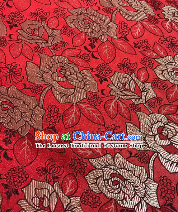 Asian Chinese Royal Roses Pattern Red Brocade Fabric Traditional Silk Fabric Tang Suit Material