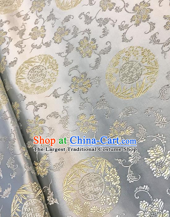 Asian Chinese Royal Bamboo Peony Pattern White Brocade Fabric Traditional Silk Fabric Tang Suit Material