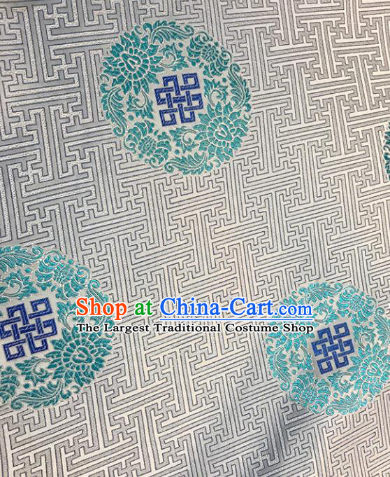 Asian Chinese Royal Peony Pattern White Brocade Fabric Traditional Silk Fabric Tang Suit Material