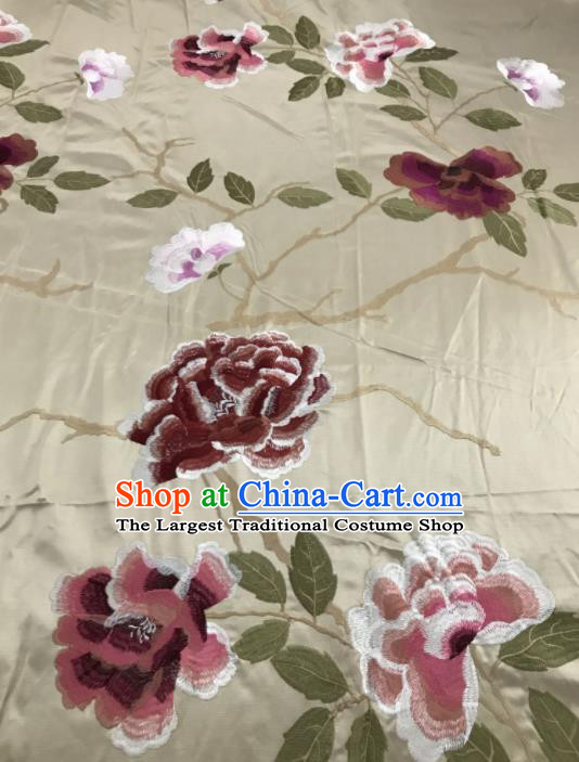 Asian Chinese Royal Embroidered Peony Pattern White Brocade Fabric Traditional Cheongsam Silk Fabric Material