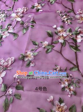 Asian Chinese Embroidered Peach Blossom Pattern Purple Silk Fabric Material Traditional Cheongsam Brocade Fabric