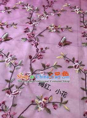 Asian Chinese Embroidered Peach Flowers Pattern Rosy Silk Fabric Material Traditional Cheongsam Brocade Fabric