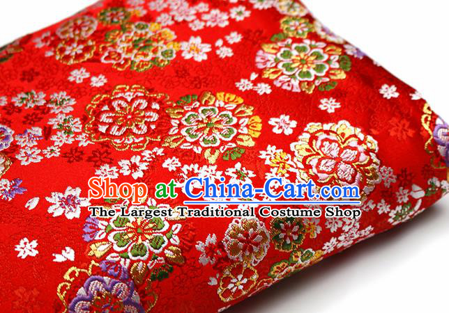 Asian Chinese Royal Cherry Blossom Pattern Red Brocade Fabric Traditional Silk Fabric Kimono Material