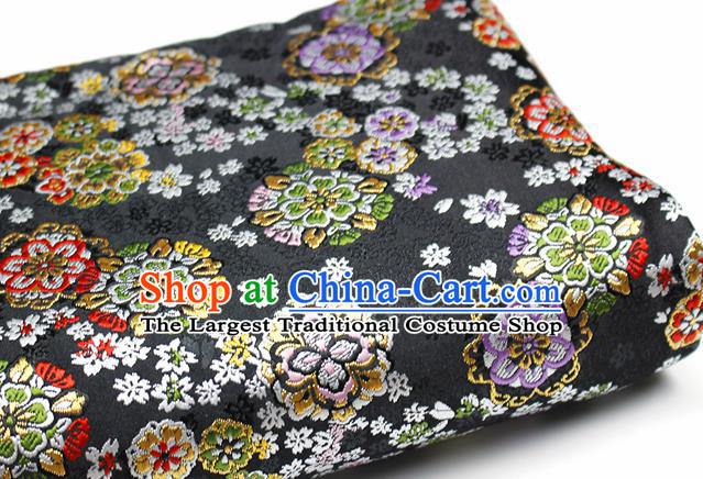 Asian Chinese Royal Cherry Blossom Pattern Black Brocade Fabric Traditional Silk Fabric Kimono Material