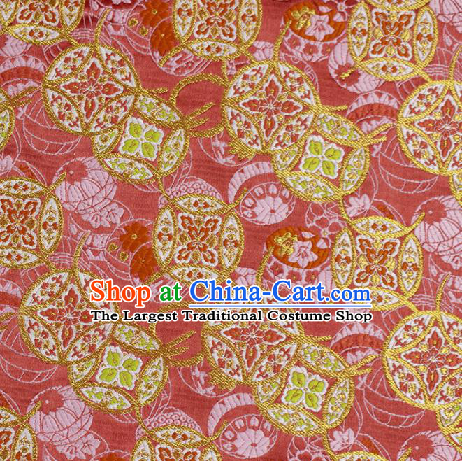 Asian Chinese Royal Copper Cash Pattern Pink Brocade Fabric Traditional Silk Fabric Kimono Material