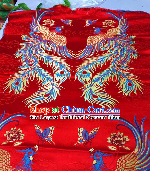 Asian Chinese Traditional Phoenix Pattern Red Nanjing Brocade Fabric Tang Suit Silk Material