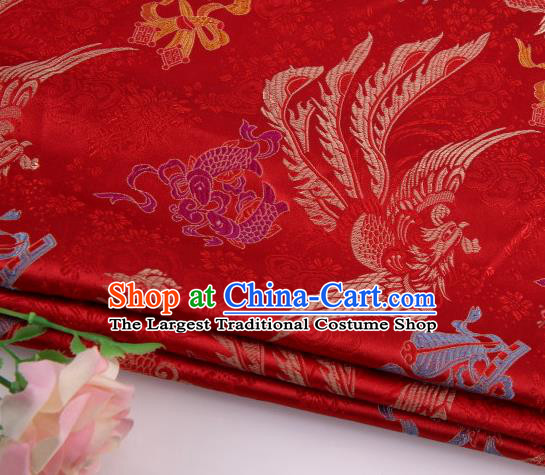 Asian Chinese Traditional Dragon Phoenix Pattern Red Nanjing Brocade Fabric Tang Suit Silk Material