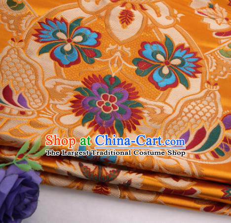 Asian Chinese Traditional Flower Pattern Golden Nanjing Brocade Fabric Tang Suit Silk Material