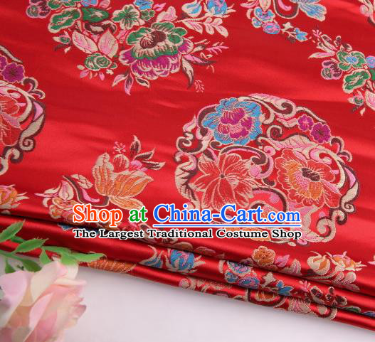 Asian Chinese Traditional Lotus Pattern Red Satin Nanjing Brocade Fabric Tang Suit Silk Material