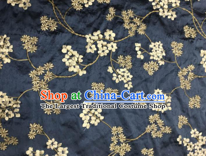 Asian Chinese Suzhou Embroidered Twine Pattern Navy Silk Fabric Material Traditional Cheongsam Brocade Fabric