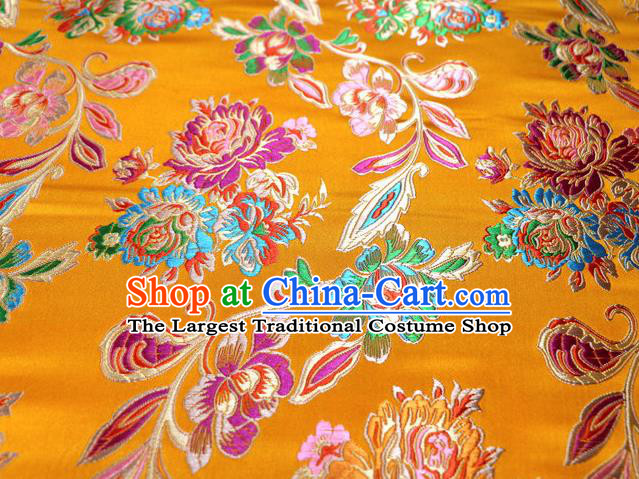 Asian Chinese Traditional Satin Royal Peony Pattern Golden Nanjing Brocade Fabric Tang Suit Silk Material