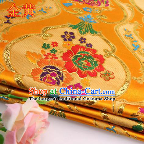 Asian Chinese Traditional Royal Peony Pattern Golden Satin Nanjing Brocade Fabric Tang Suit Silk Material