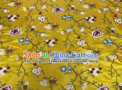 Asian Chinese Traditional Cheongsam Embroidered Flowers Pattern Yellow Brocade Fabric Suzhou Silk Fabric Material