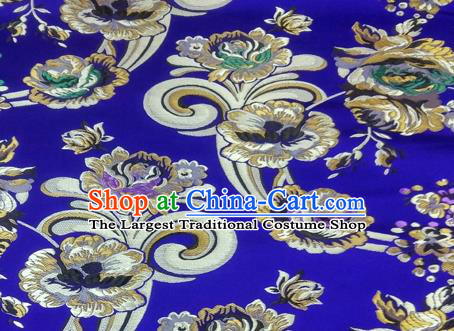 Asian Chinese Traditional Tang Suit Royal Flowers Pattern Royalblue Nanjing Brocade Fabric Silk Fabric Material