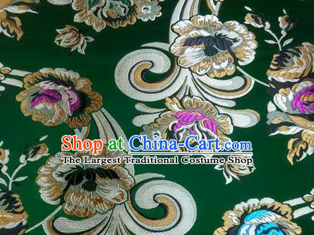 Asian Chinese Traditional Tang Suit Royal Flowers Pattern Green Nanjing Brocade Fabric Silk Fabric Material