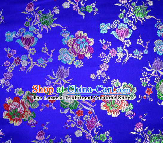 Asian Chinese Traditional Tang Suit Peony Pattern Royalblue Nanjing Brocade Fabric Silk Fabric Material