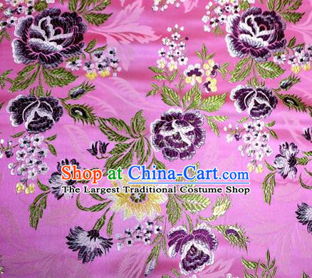 Asian Chinese Traditional Tang Suit Pink Nanjing Brocade Fabric Royal Peony Pattern Silk Fabric Material