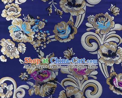 Asian Chinese Traditional Tang Suit Royal Flowers Pattern Navy Nanjing Brocade Fabric Silk Fabric Material