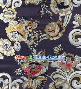 Asian Chinese Traditional Tang Suit Royal Flowers Pattern Deep Brown Nanjing Brocade Fabric Silk Fabric Material