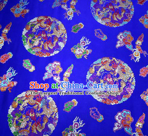 Asian Chinese Traditional Tang Suit Royal Dragons Pattern Blue Nanjing Brocade Fabric Silk Fabric Material