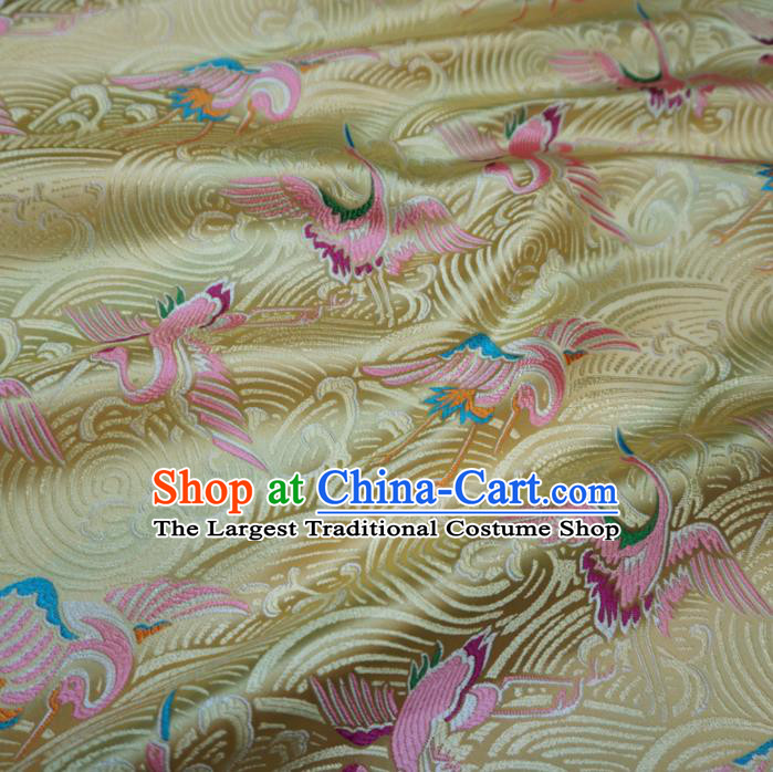 Asian Chinese Traditional Yellow Brocade Fabric Cranes Pattern Tang Suit Silk Material