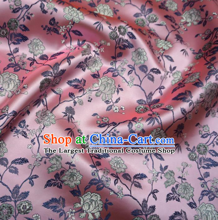 Asian Chinese Traditional Satin Fabric Classical Peony Pattern Pink Brocade Tang Suit Silk Material