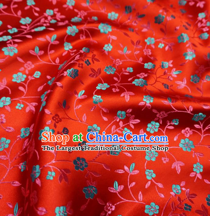 Asian Chinese Traditional Satin Fabric Classical Twine Flowers Pattern Red Brocade Tang Suit Silk Material