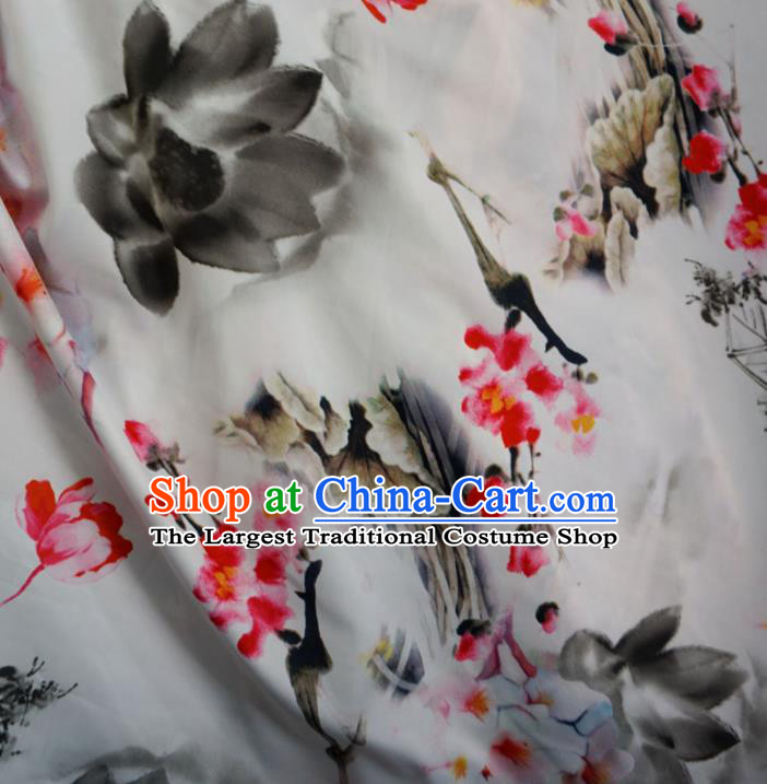 Asian Chinese Ink Painting Lotus Design Pattern Brocade Traditional Cheongsam Satin Fabric Tang Suit Silk Material