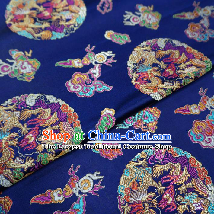 Asian Chinese Classical Dragons Design Pattern Royalblue Brocade Traditional Cheongsam Satin Fabric Tang Suit Silk Material