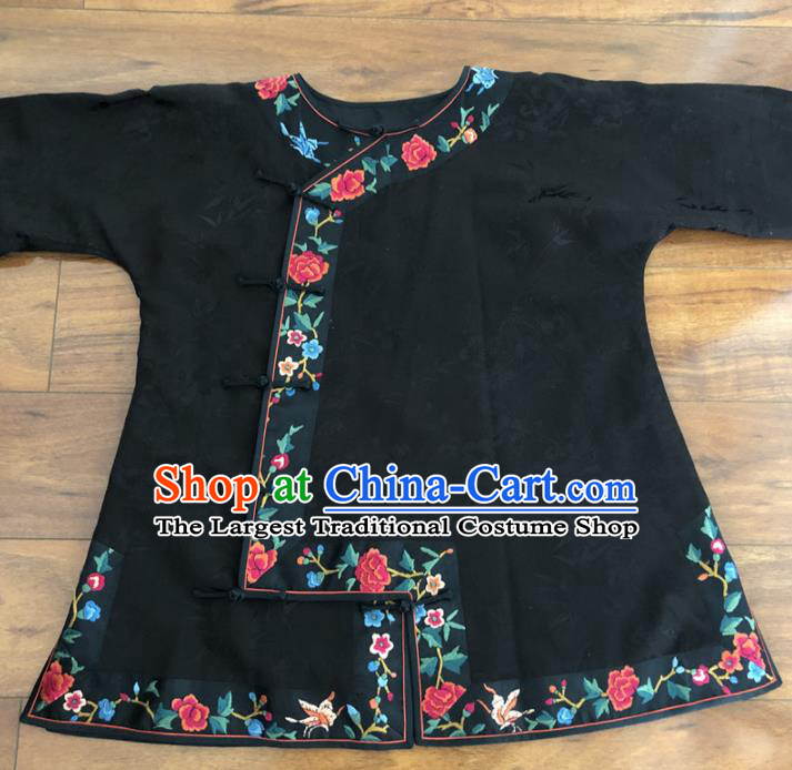 Chinese Traditional Costume National Black Silk Qipao Blouse for Women