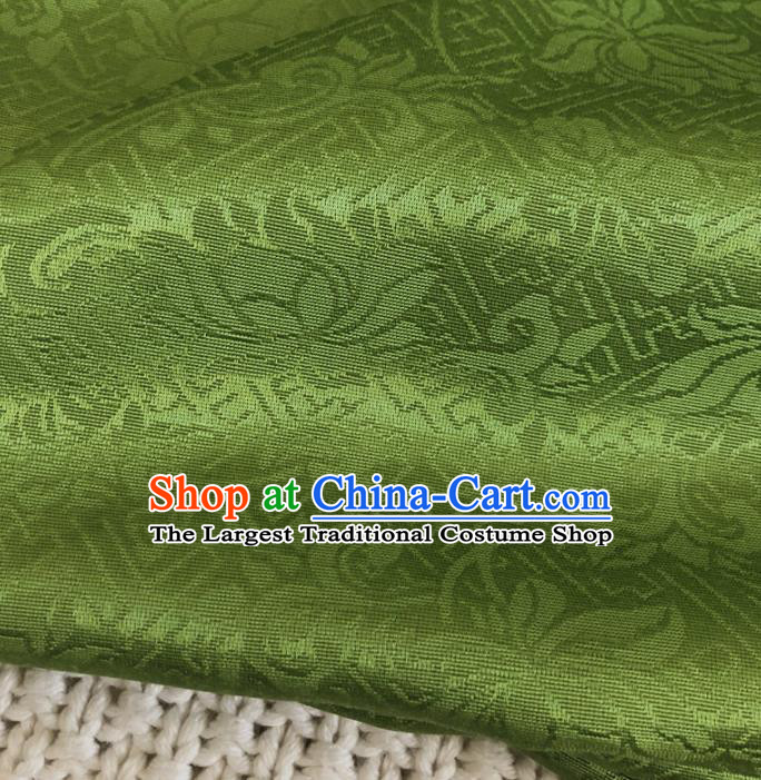 Asian Chinese Classical Scroll Design Pattern Green Brocade Traditional Cheongsam Satin Fabric Tang Suit Silk Material