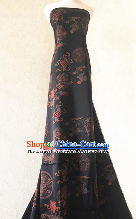 Asian Chinese Classical Design Pattern Black Watered Gauze Traditional Cheongsam Satin Fabric Tang Suit Silk Material