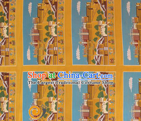 Asian Chinese Classical Religion Design Pattern Yellow Brocade Traditional Tibetan Robe Satin Fabric Silk Material