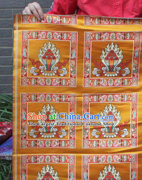 Asian Chinese Classical Buddhism Pattern Golden Nanjing Brocade Traditional Tibetan Robe Satin Fabric Silk Material