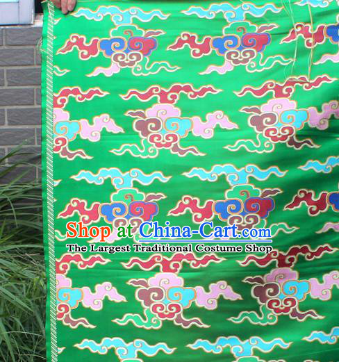 Asian Chinese Classical Buddhism Clouds Pattern Green Nanjing Brocade Traditional Tibetan Robe Satin Fabric Silk Material