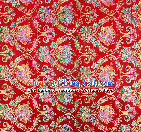 Asian Chinese Classical Flowers Vase Pattern Red Nanjing Brocade Traditional Tibetan Robe Satin Fabric Silk Material