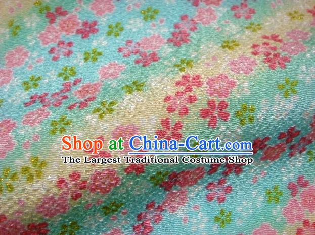 Asian Traditional Classical Oriental Cherry Pattern Blue Tapestry Satin Brocade Fabric Japanese Kimono Silk Material