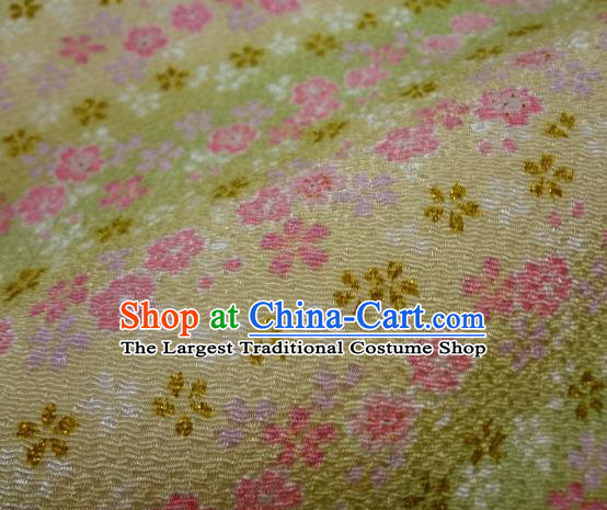 Asian Traditional Classical Oriental Cherry Pattern Golden Tapestry Satin Brocade Fabric Japanese Kimono Silk Material