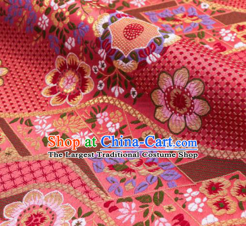 Asian Traditional Classical Flowers Pattern Nishijin Pink Brocade Fabric Japanese Kimono Satin Silk Material