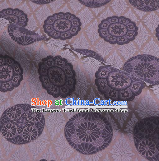 Asian Traditional Classical Pattern Nishijin Purple Brocade Fabric Japanese Kimono Satin Silk Material