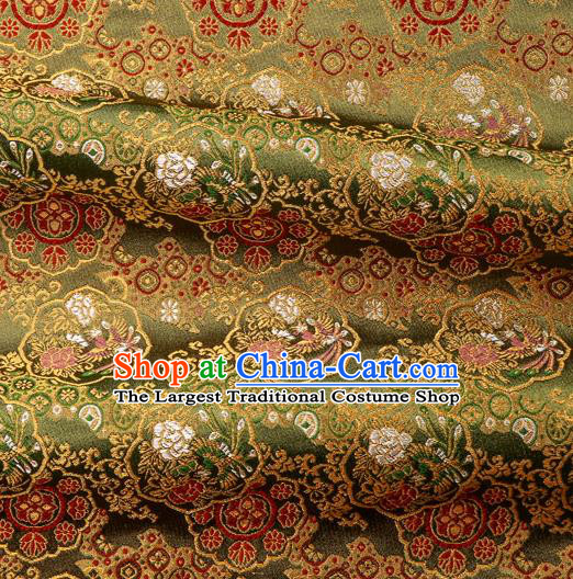 Asian Traditional Classical Phoenix Pattern Nishijin Green Brocade Fabric Japanese Kimono Satin Silk Material