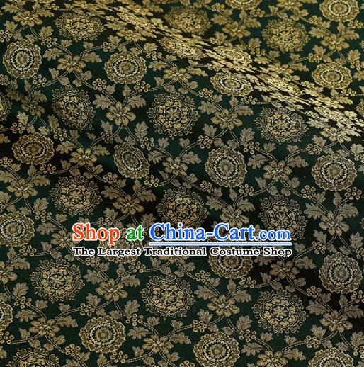 Asian Traditional Classical Pattern Dark Green Brocade Fabric Japanese Kimono Satin Silk Material