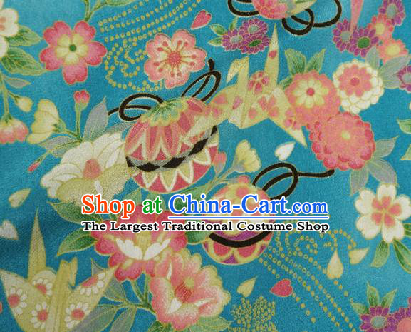 Asian Traditional Classical Bell Flowers Pattern Blue Tapestry Satin Nishijin Brocade Fabric Japanese Kimono Silk Material